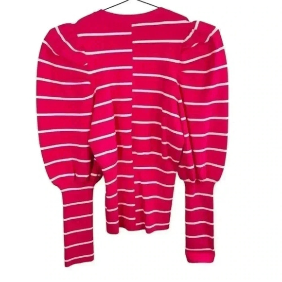 C/Meo Collective Pink And White Striped Puff Sleeve Sweater - Picture 3 of 8